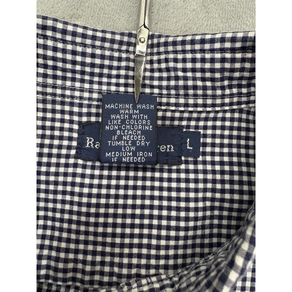 RALPH LAUREN Boys Navy L Gingham Short Sleeve Button Down Shirt Red Pony - Picture 6 of 7